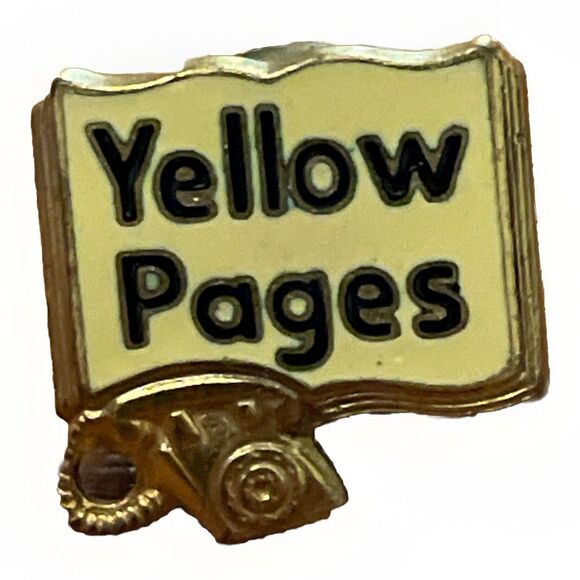 Yellow Pages Vintage Salesman's Pinback Pin Gold Tone Metal Dial Phone Era - Picture 1 of 7